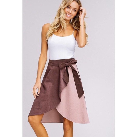 Plum/Blush Corduroy Color Block Wrap Skirt - Picture 5 of 6
